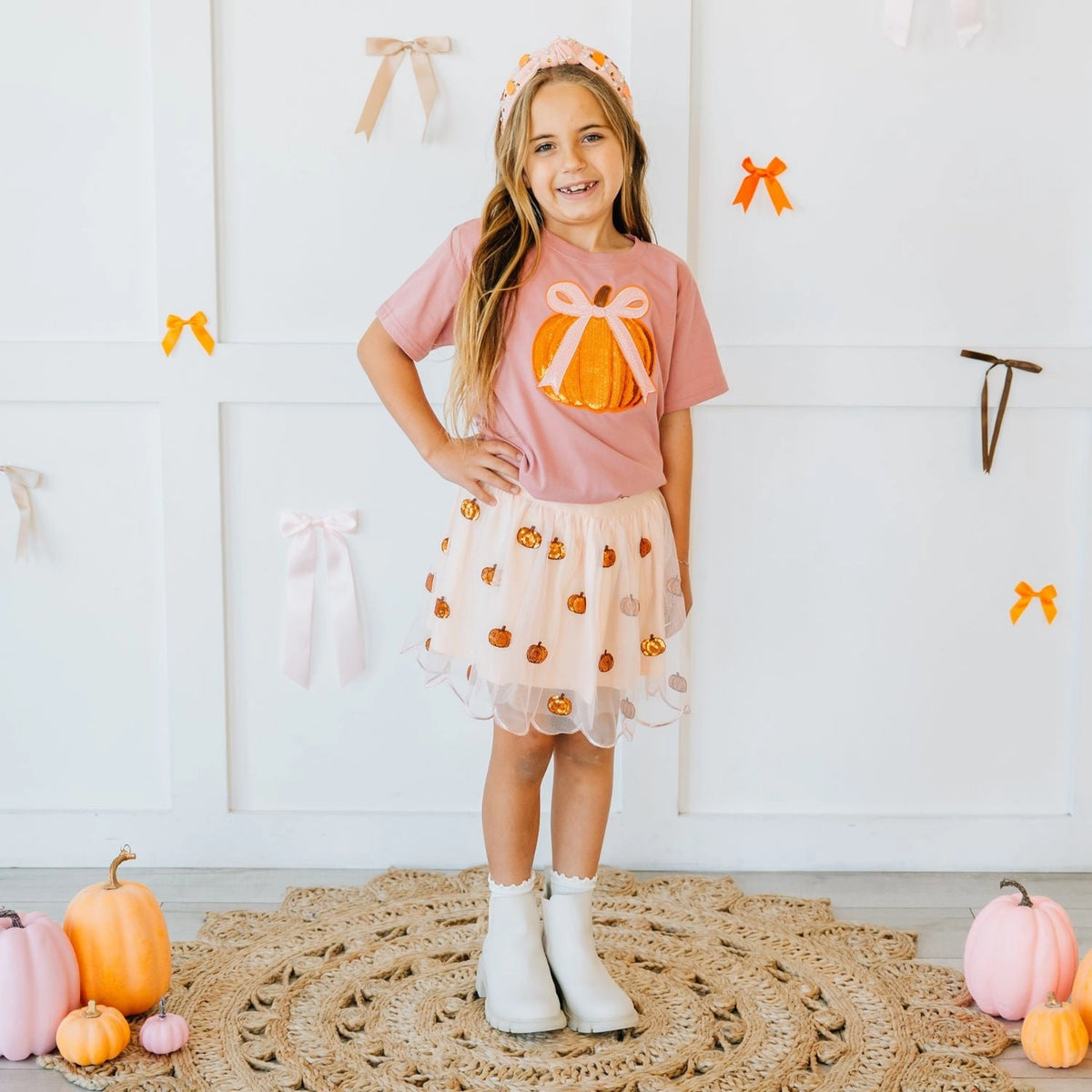 Girls Pumpkin Pearl Gemstone Headband
