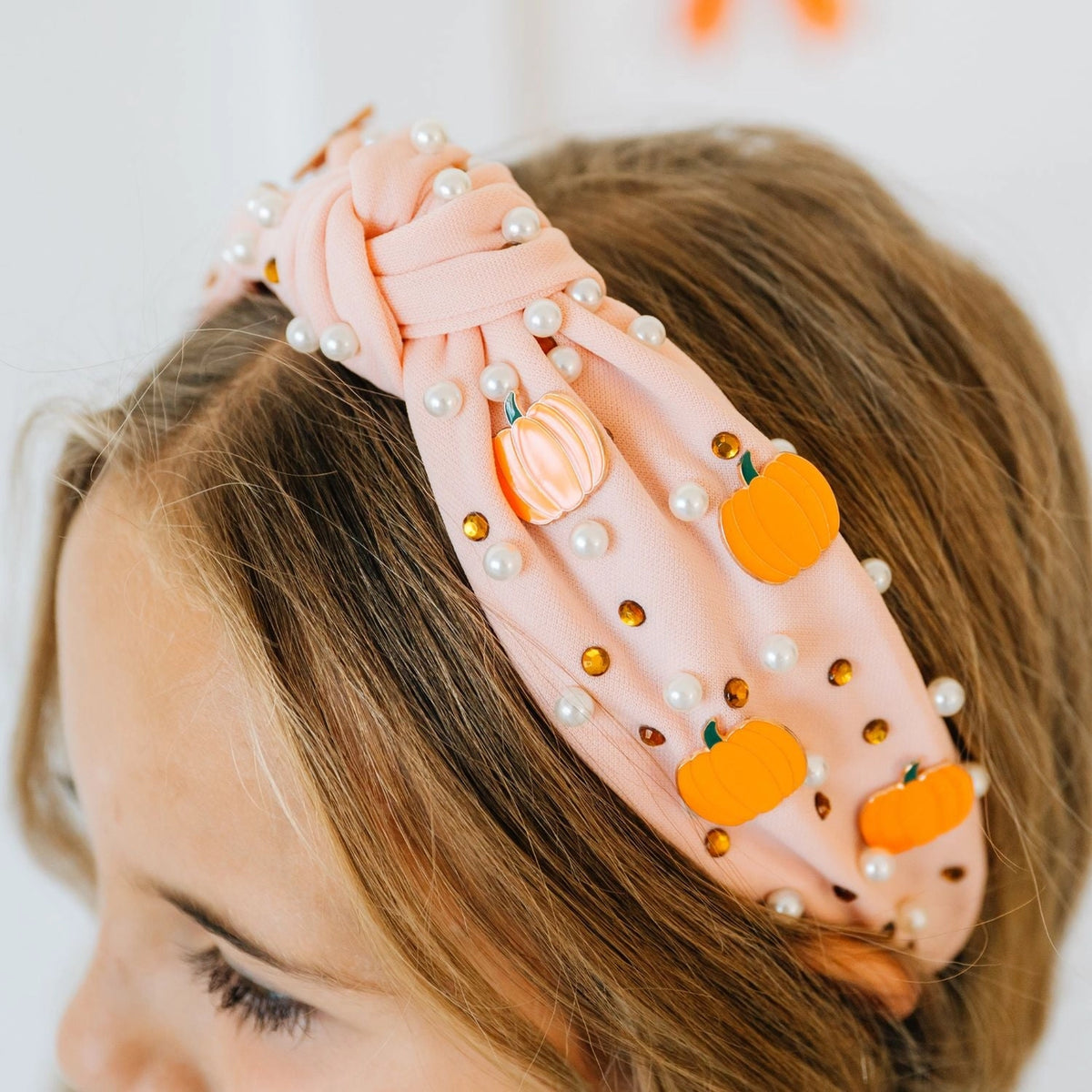Girls Pumpkin Pearl Gemstone Headband