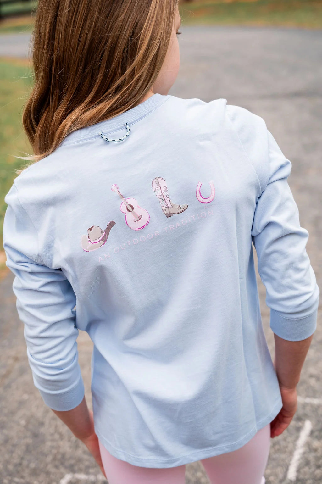 Long Sleeve Cotton T-shirt  Blue Cowgirl Icons